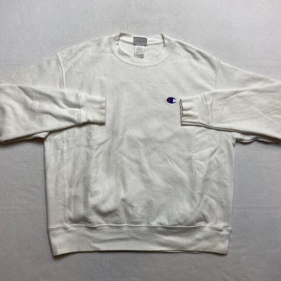 Champion Reverse Weave Crewneck Sweatshirt Men's L White Big Letters on Back - Picture 2 of 16